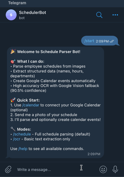 Schedule parser workflow demo showing image to calendar conversion